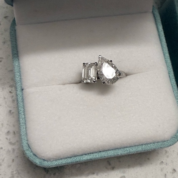 4.50 CTW Emerald & Pear
Moissanite Two Stone
Wedding Ring Solid 14K White
Gold main image 3